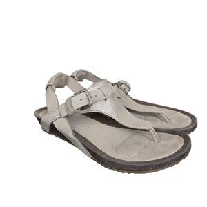 Teva Mahonia 3 Point Metallic Thong T-Strap Cork Wedge Leather Sandals Sz 7